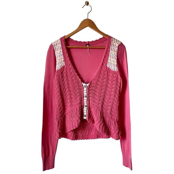 Free People Pink Cardigan Sweater Size Medium - Picture 1 of 11